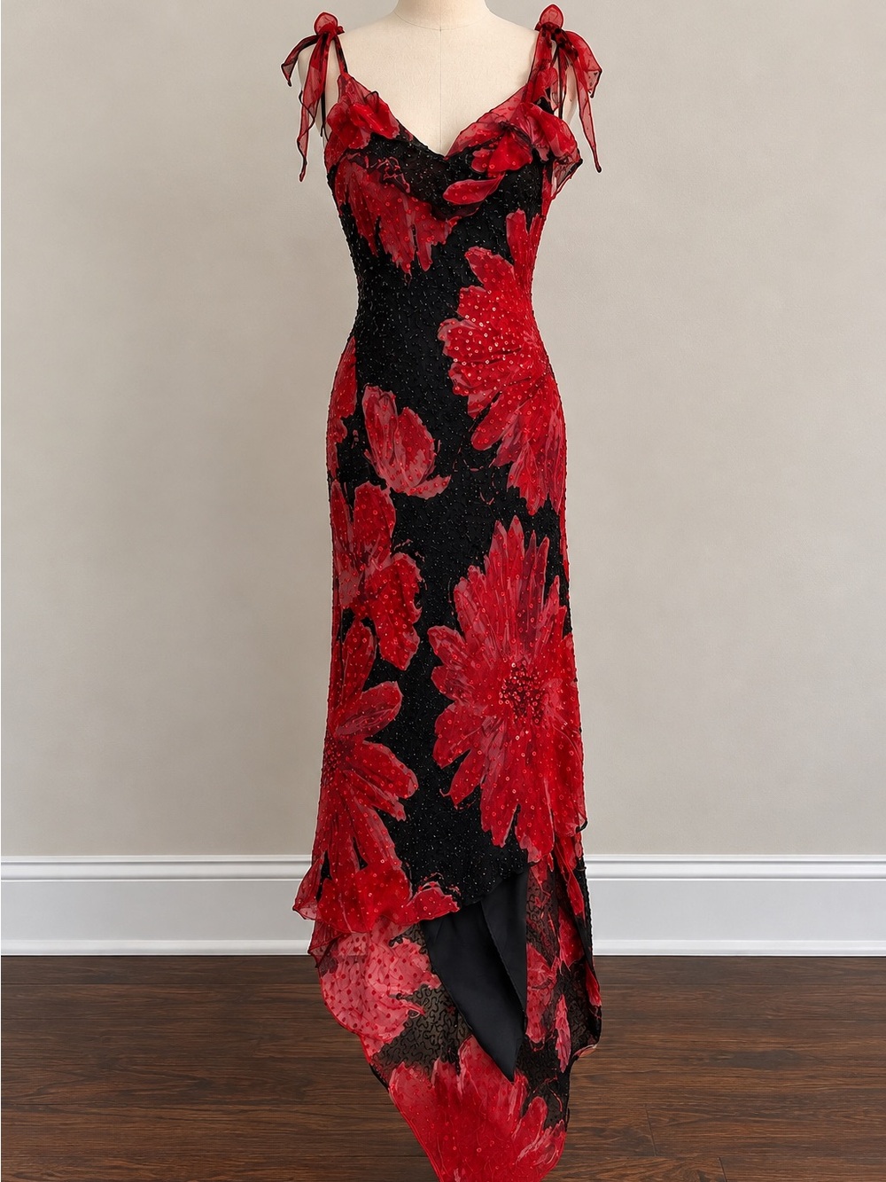 Sean Collection 100% Silk Sequin Floral Maxi Dress Size Small